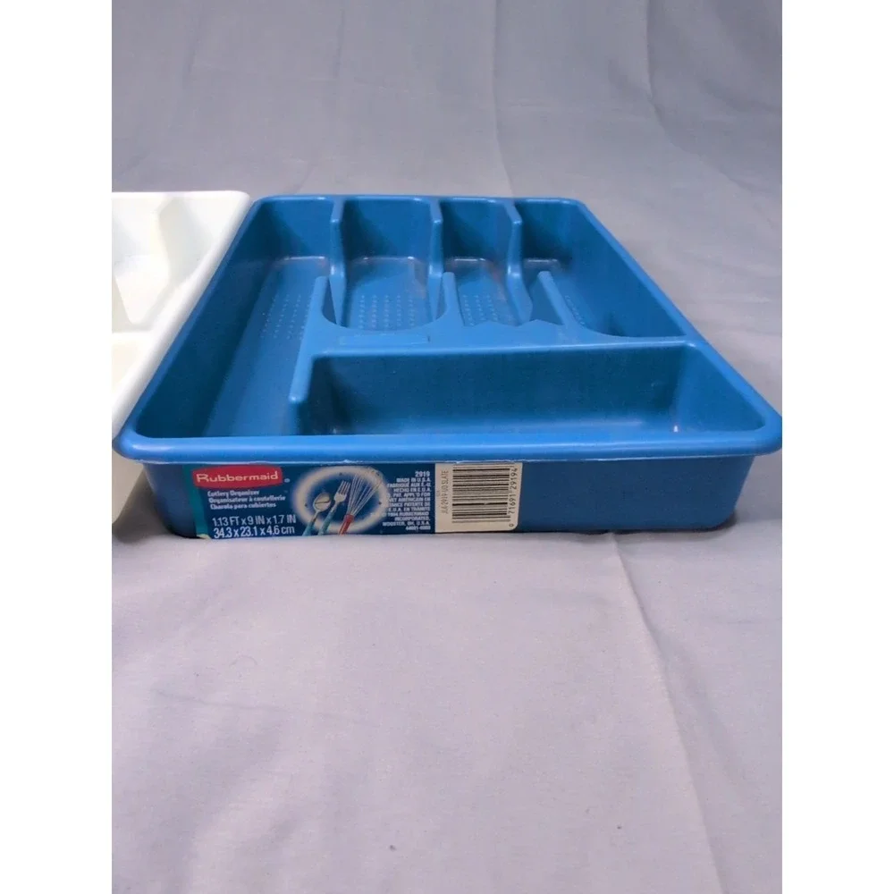 VTG Rubbermaid Silverware Flatware Utensil Holder Trays Set of 2 White/Blue#2919